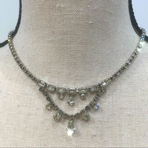 VINTAGE Rhinestone Necklace Choker Costume 14” - Picture 1 of 10